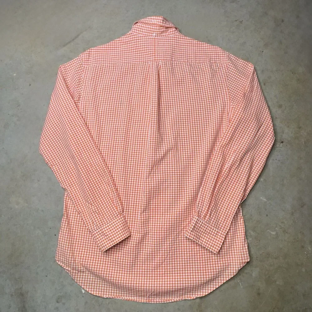 Polo Ralph Lauren Shirt Mens Medium Orange Gingham Check Long Sleeve Preppy